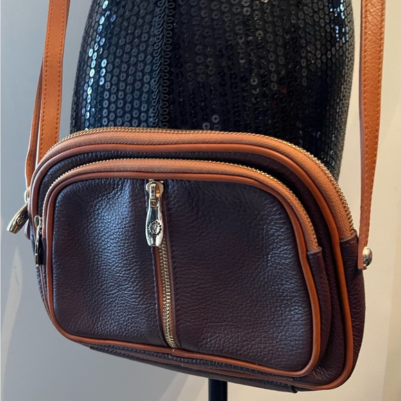 Valentina Brown & Carmel Pebbled Leather Crossbody Bag - Picture 2 of 13